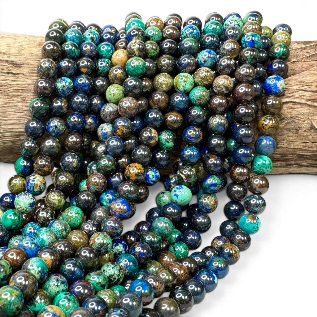 AAA Darkest Azurite Malachite From Africa with Rich Blue-Green Copper Mineral Coloration & Earthy Peacock Matrix - Smooth Round