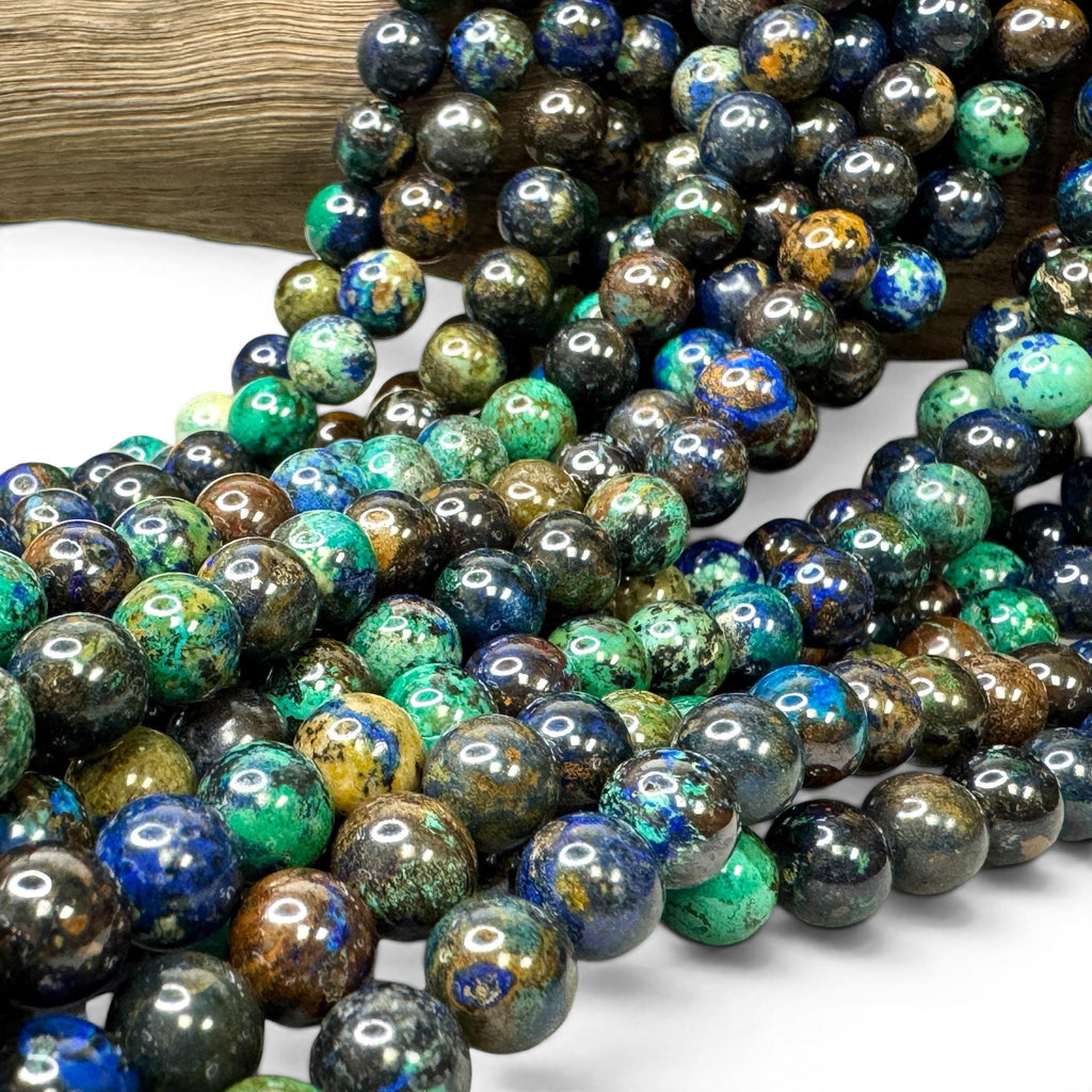 AAA Darkest Azurite Malachite From Africa with Rich Blue-Green Copper Mineral Coloration & Earthy Peacock Matrix - Smooth Round