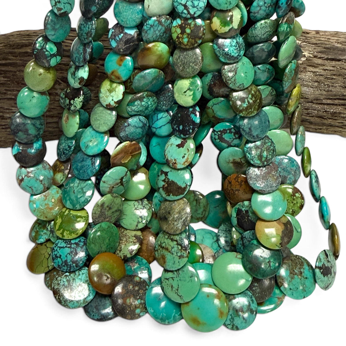 Graduated AAA Shingled Turquoise Beads - Gorgeous Matrix - Untreated with No Dye or Color Enhancement -Layered Flat Coin 7-17mm (SKU#B509)