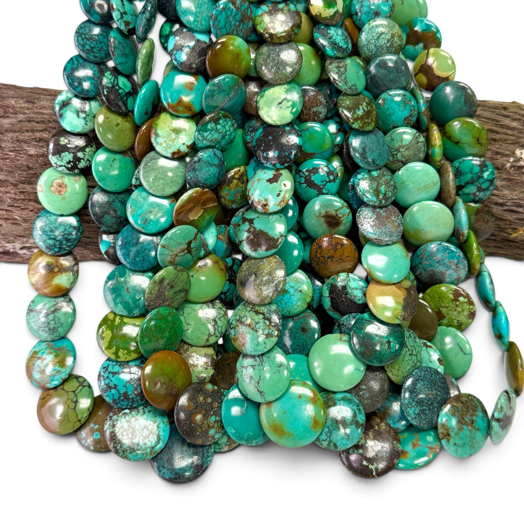 Graduated AAA Shingled Turquoise Beads - Gorgeous Matrix - Untreated with No Dye or Color Enhancement -Layered Flat Coin 7-17mm (SKU#B509)