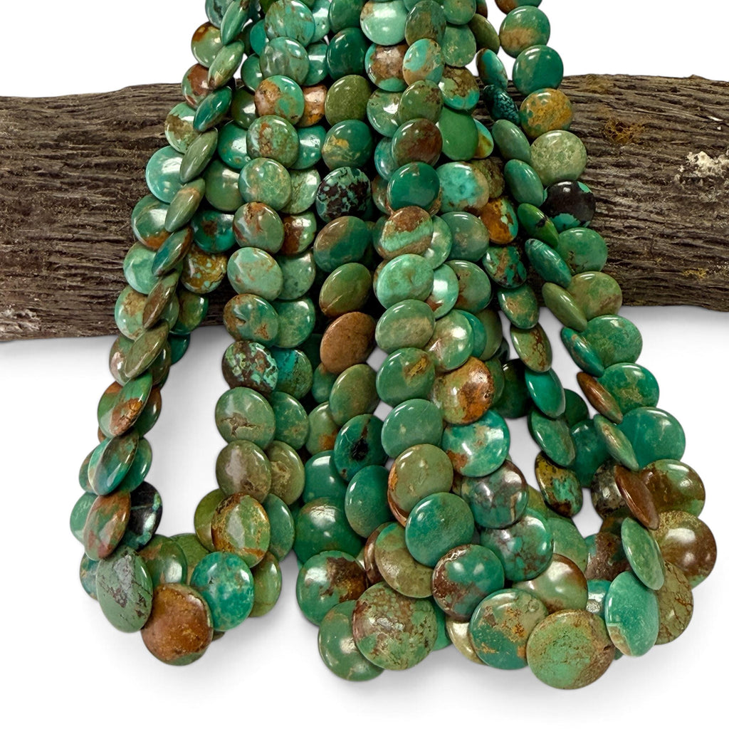 Graduated AAA Shingled Turquoise Beads - Gorgeous Matrix - Untreated with No Dye or Color Enhancement -Layered Flat Coin 6-15mm (SKU#B410)