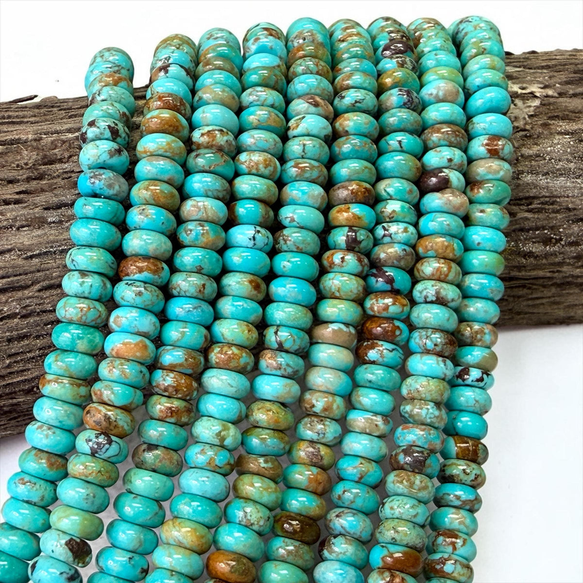 6mm Arizona Kingman Turquoise Beads with Matrix (Robin-Egg Color) Untreated with No Dye or Color Enhancement - Smooth Rondelle SKU#B401