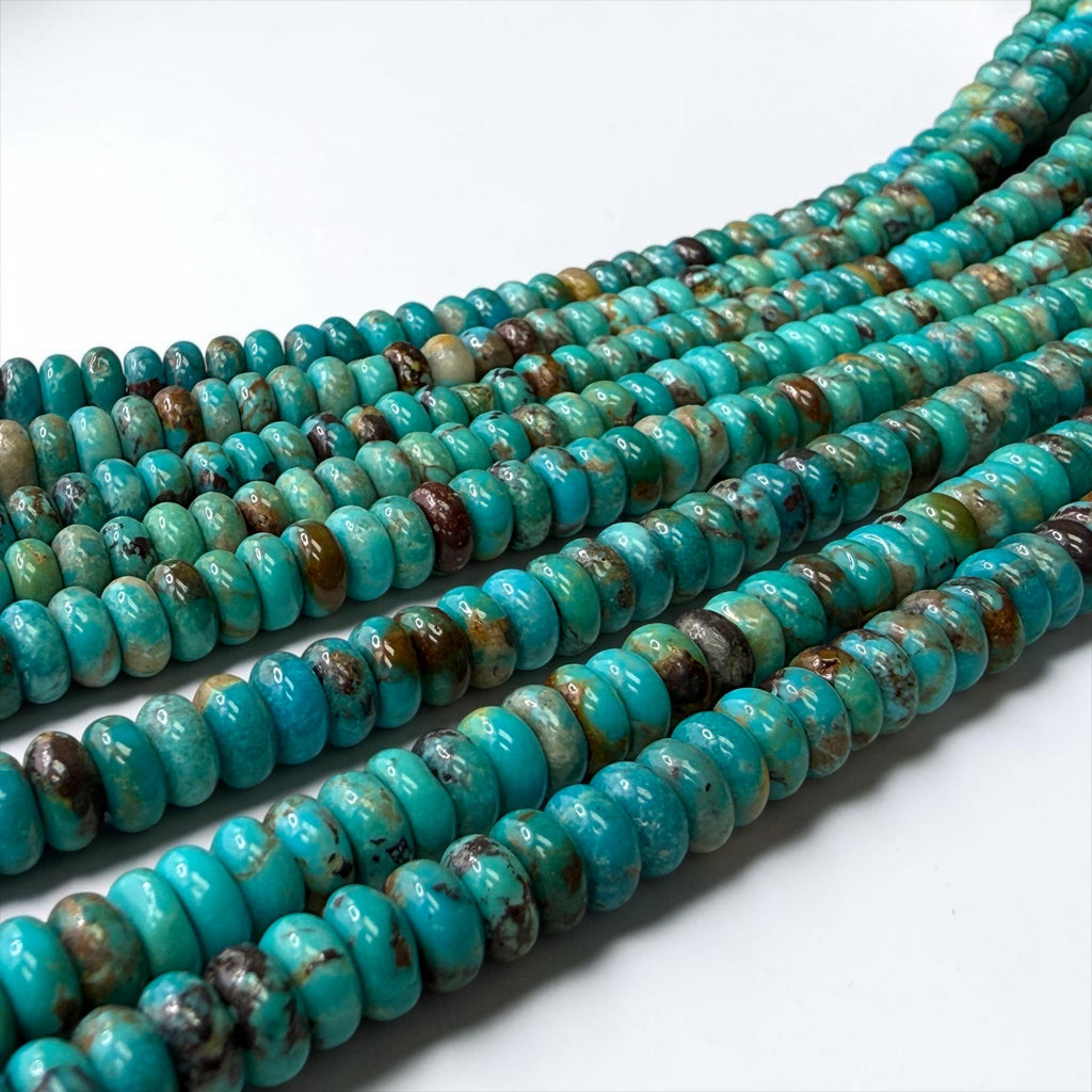 4mm Arizona Kingman Turquoise Beads with Matrix (Robin-Egg Color) Untreated with No Dye or Color Enhancement - Smooth Rondelle SKU#B403
