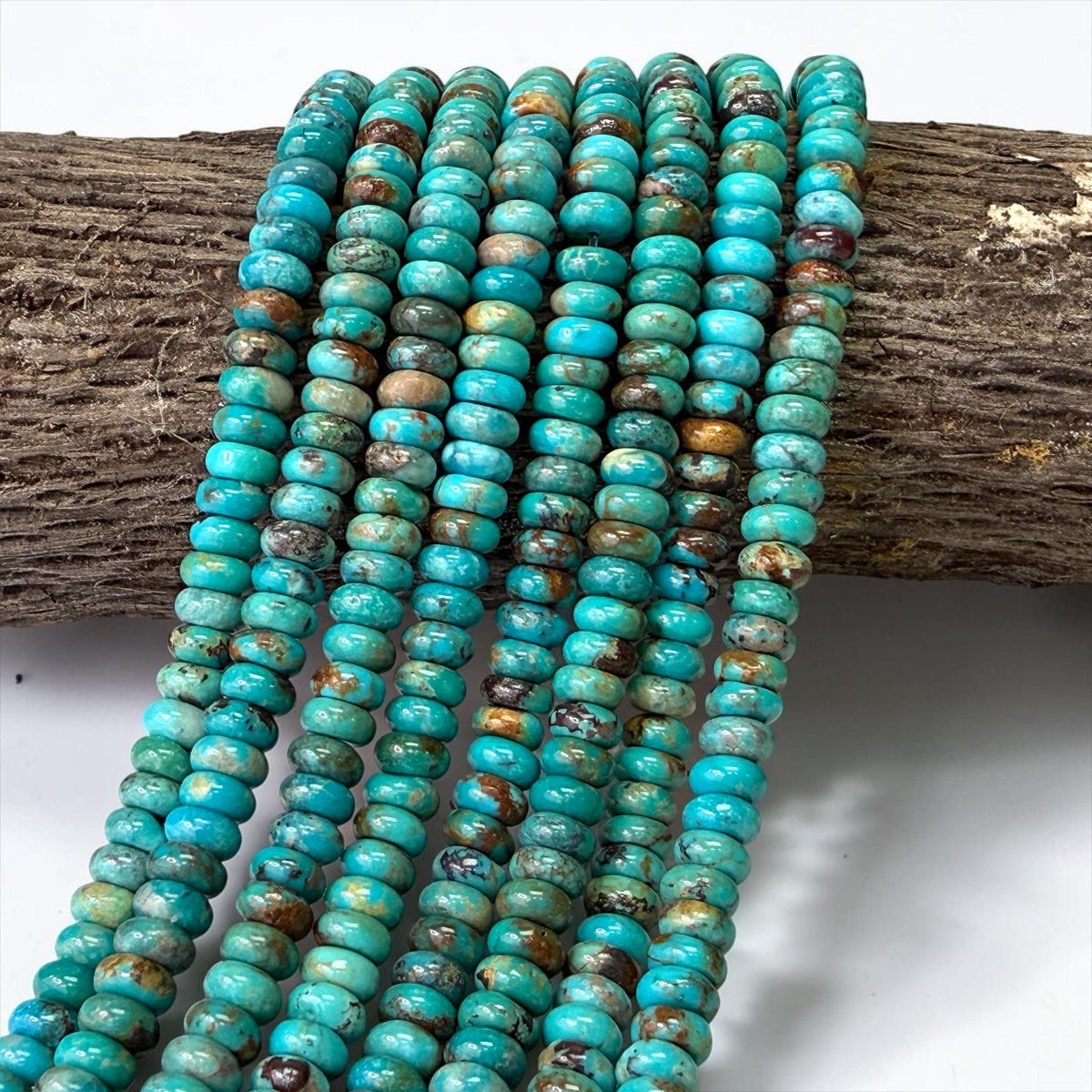 6mm Arizona Kingman Turquoise Beads with Matrix (Robin-Egg Color) Untreated with No Dye or Color Enhancement - Smooth Rondelle SKU#B402