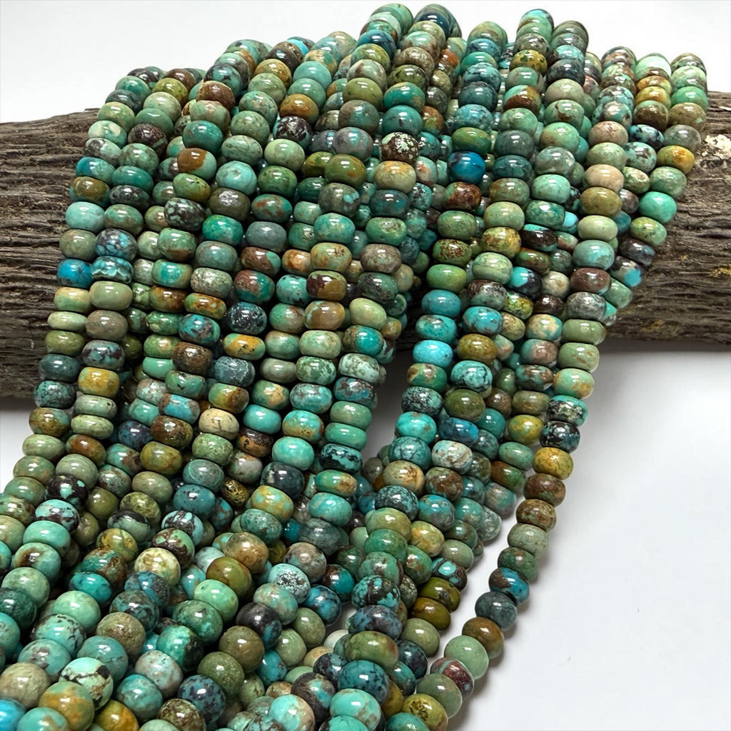Natural Turquoise Beads Hubei (Earthy Multi-tone Matrix) Untreated with No Dye or Color Enhancement - Smooth Rondelle 6mm SKU#B404