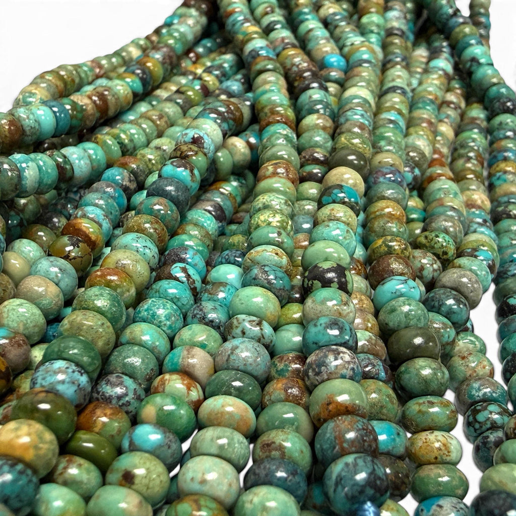 Natural Turquoise Beads Hubei (Earthy Multi-tone Matrix) Untreated with No Dye or Color Enhancement - Smooth Rondelle 6mm SKU#B404