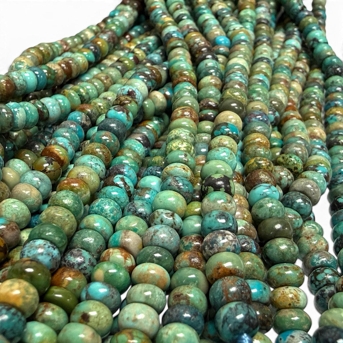 Natural Turquoise Beads Hubei (Earthy Multi-tone Matrix) Untreated with No Dye or Color Enhancement - Smooth Rondelle 6mm SKU#B404