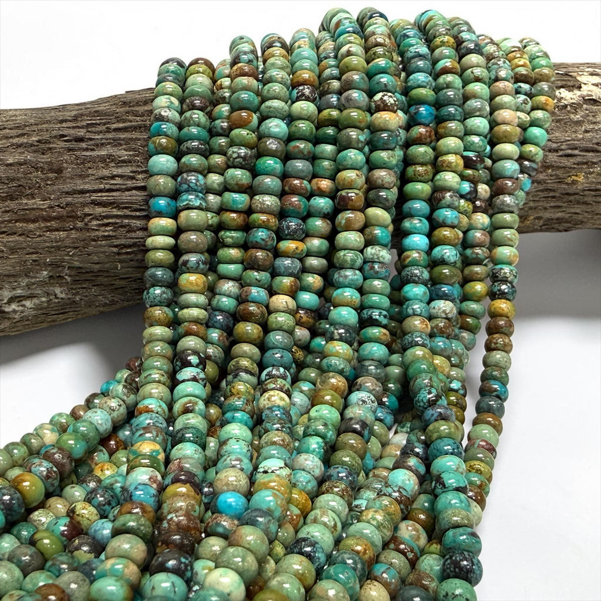 Natural Turquoise Beads Hubei (Earthy Multi-tone Matrix) Untreated with No Dye or Color Enhancement - Smooth Rondelle 6mm SKU#B404