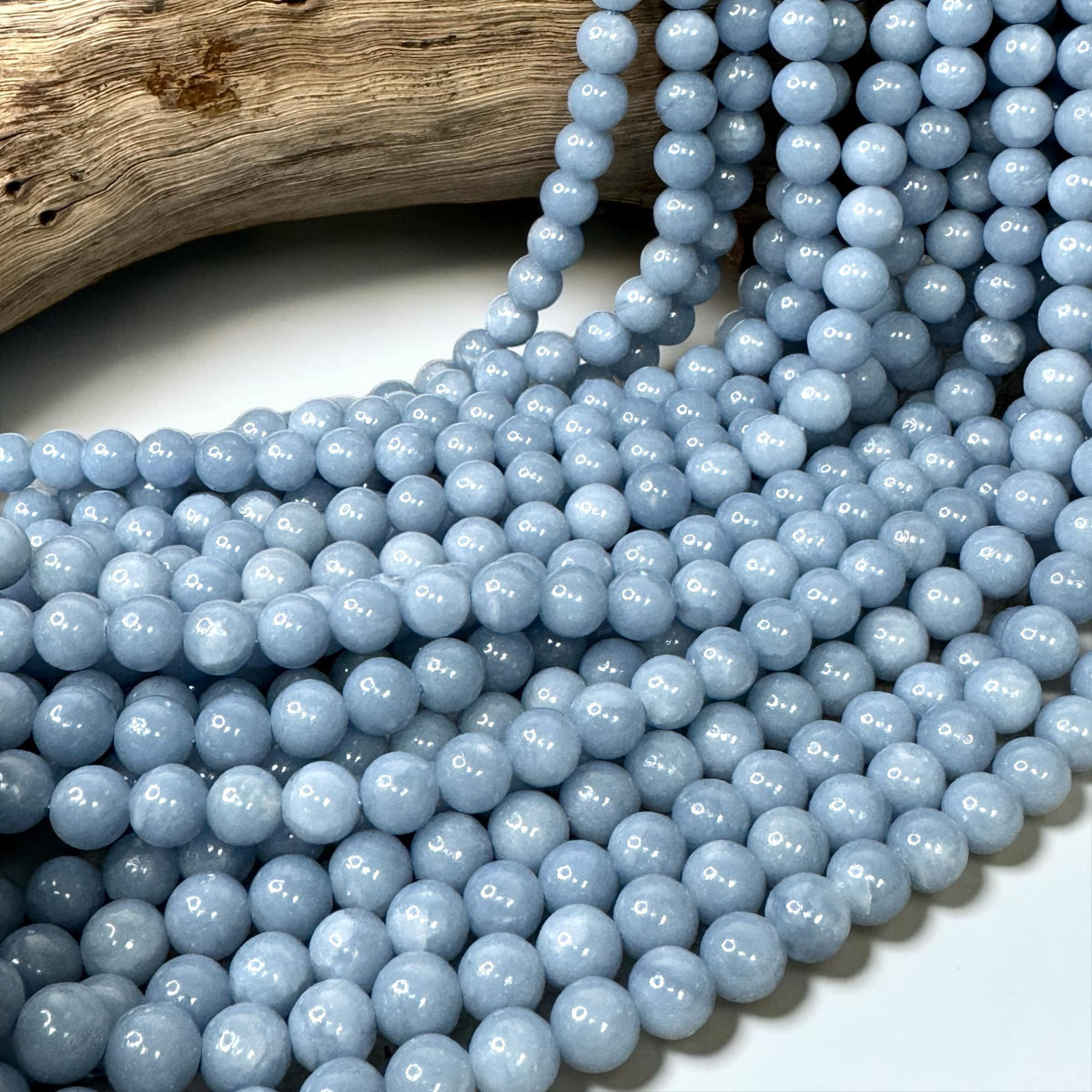 Peruvian Blue Angelite Bead - DIY Jewelry Making -Smooth Round 8mm (SKU-A101)