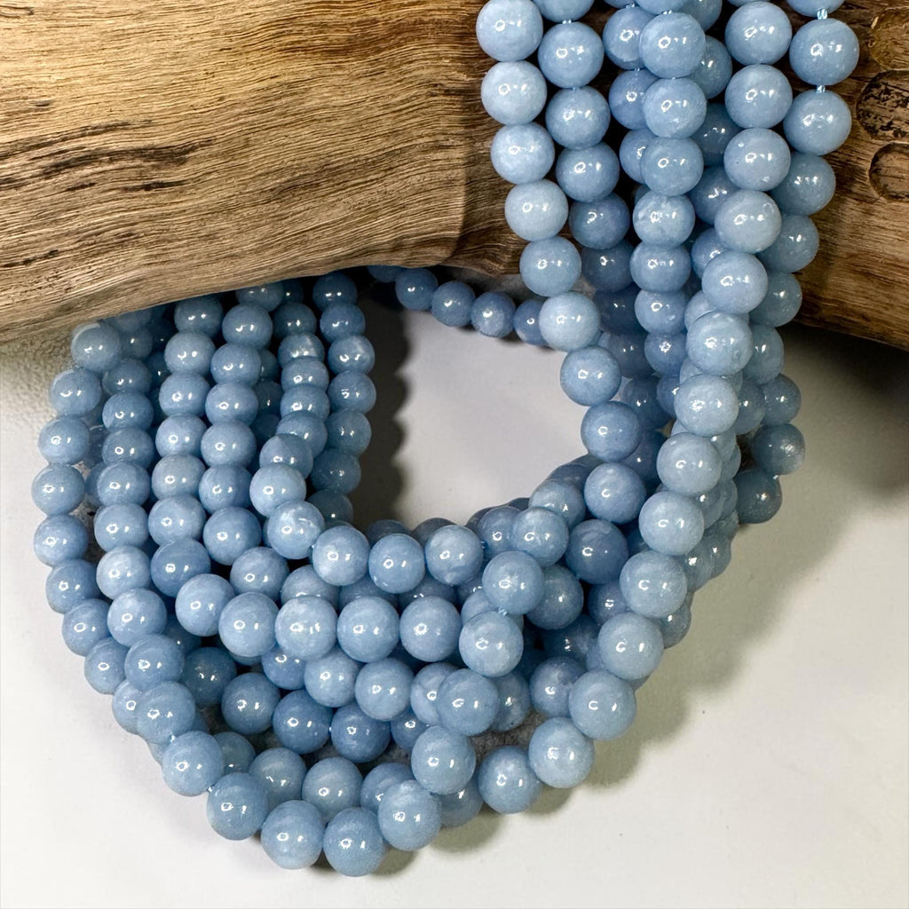 Peruvian Blue Angelite Bead - DIY Jewelry Making -Smooth Round 8mm (SKU-A101)
