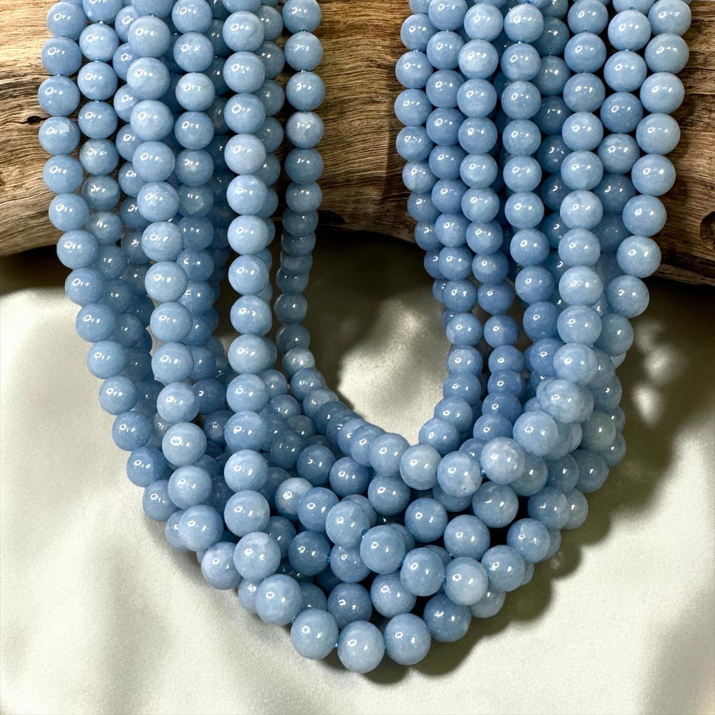 Peruvian Blue Angelite Bead - DIY Jewelry Making -Smooth Round 8mm (SKU-A101)