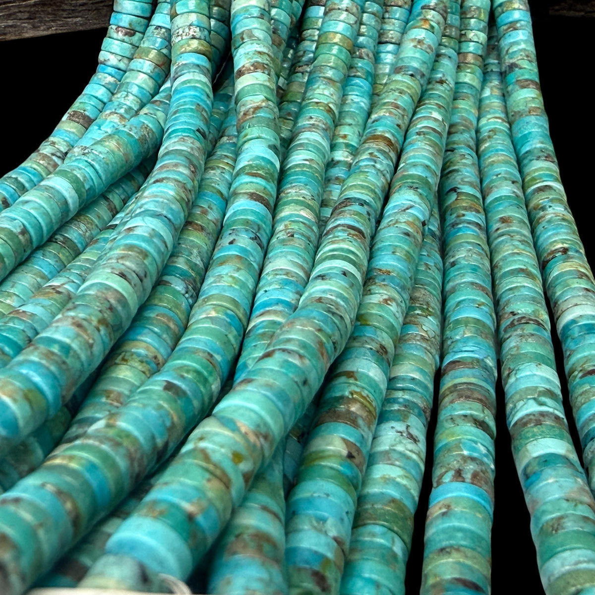 Arizona Turquoise Beads with Matrix - Green Blue - Untreated with No Dye or Color Enhancement - Heishi 6mm SKU#B408