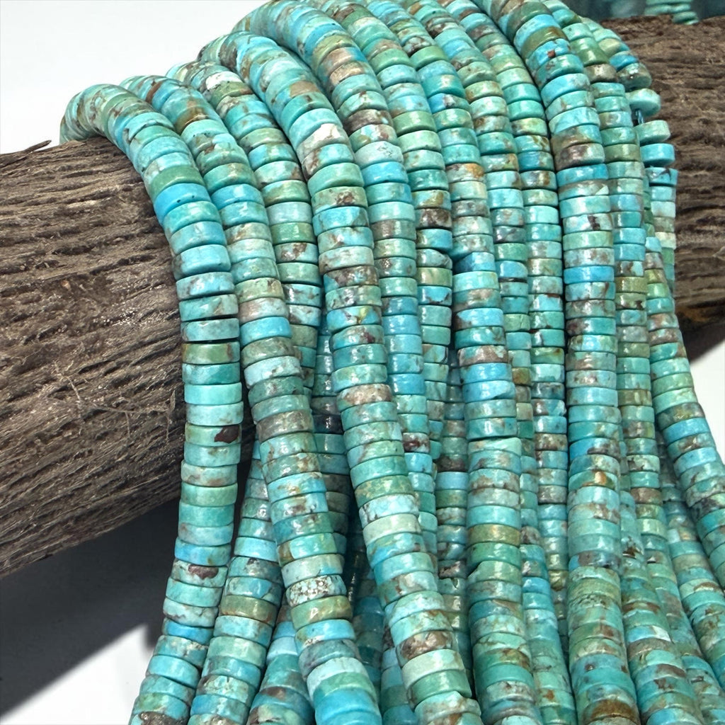 Arizona Turquoise Beads with Matrix - Green Blue - Untreated with No Dye or Color Enhancement - Heishi 6mm SKU#B408