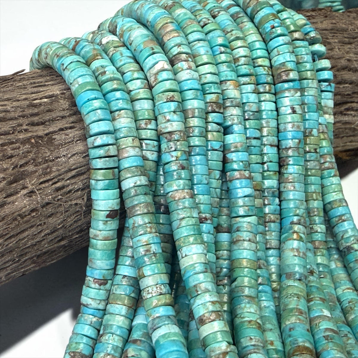 Arizona Turquoise Beads with Matrix - Green Blue - Untreated with No Dye or Color Enhancement - Heishi 6mm SKU#B408