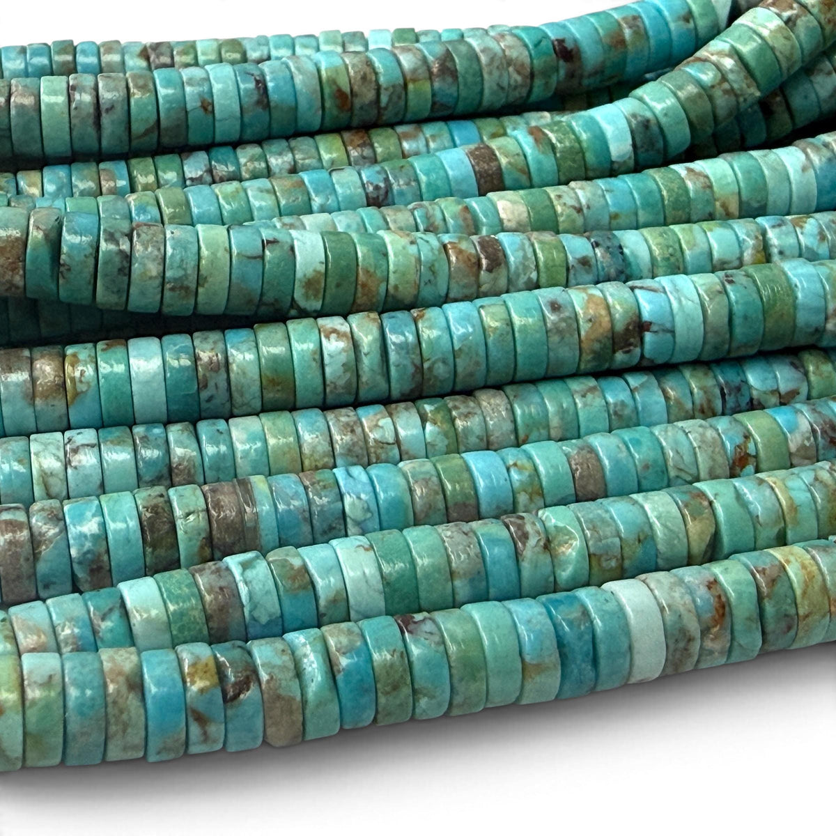 Arizona Turquoise Beads with Matrix - Green Blue - Untreated with No Dye or Color Enhancement - Heishi 6mm SKU#B408