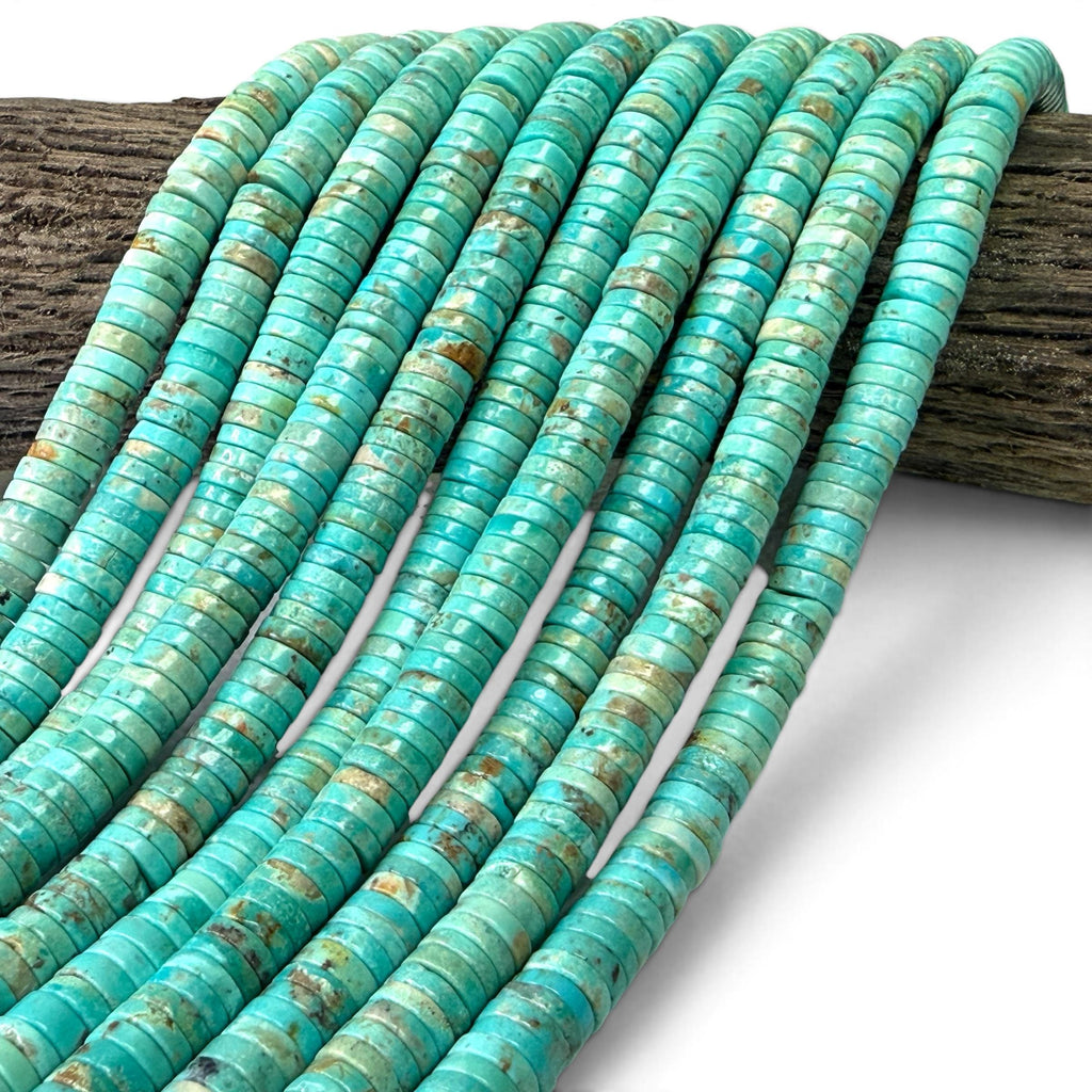 Robin-Egg Arizona Turquoise Beads - Caribbean Blue Green Color - Untreated with No Dye or Color Enhancement - Heishi 8mm SKU#B409