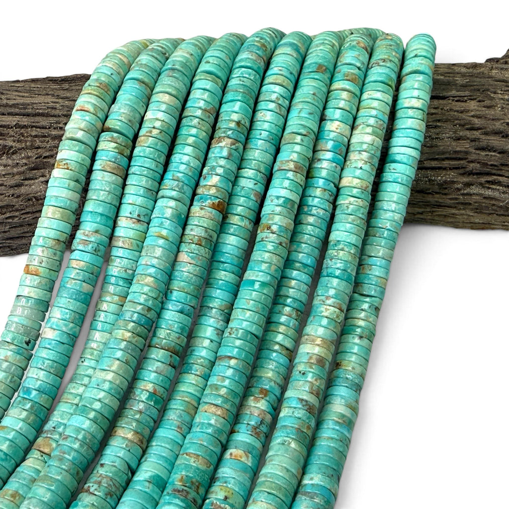 Robin-Egg Arizona Turquoise Beads - Caribbean Blue Green Color - Untreated with No Dye or Color Enhancement - Heishi 8mm SKU#B409