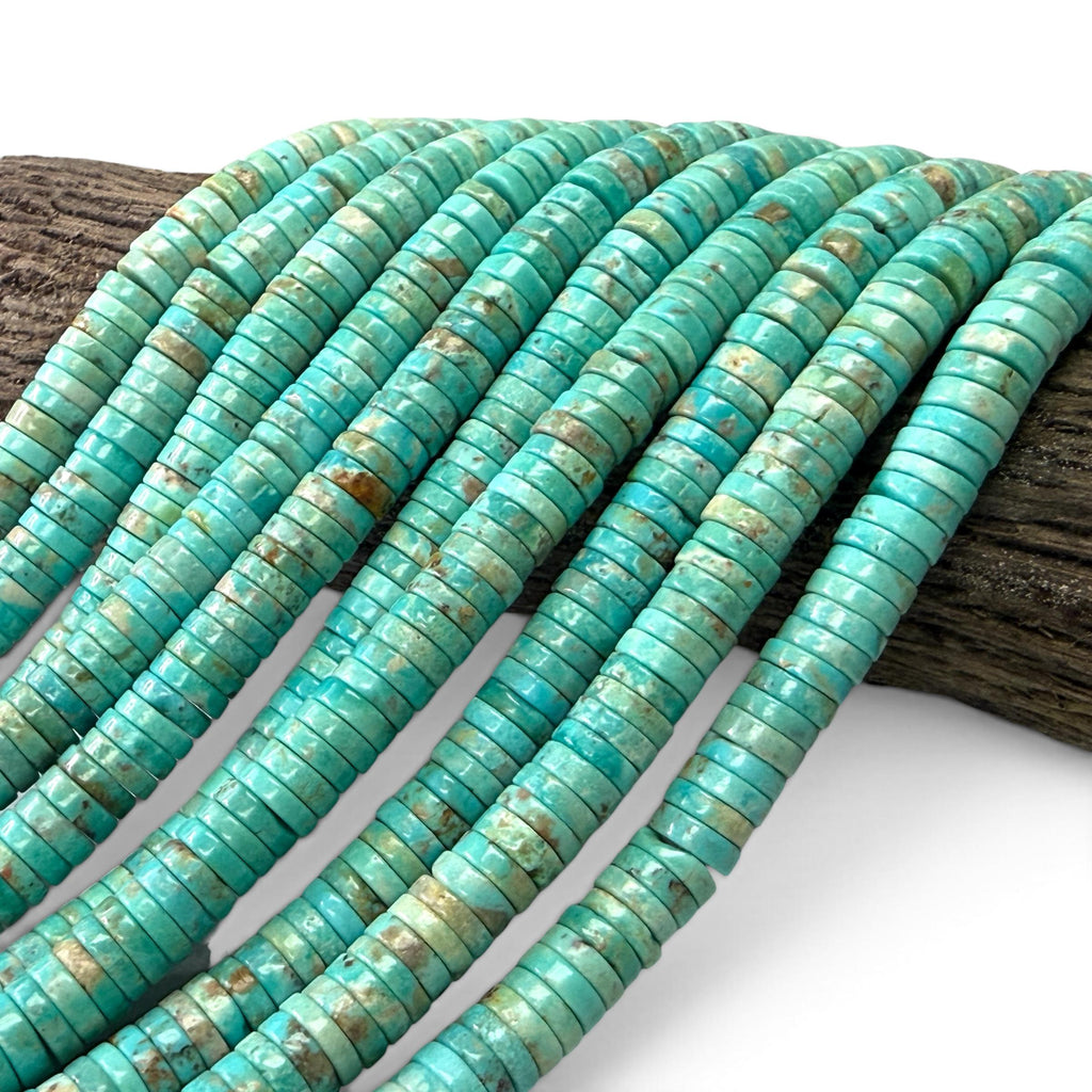 Robin-Egg Arizona Turquoise Beads - Caribbean Blue Green Color - Untreated with No Dye or Color Enhancement - Heishi 8mm SKU#B409