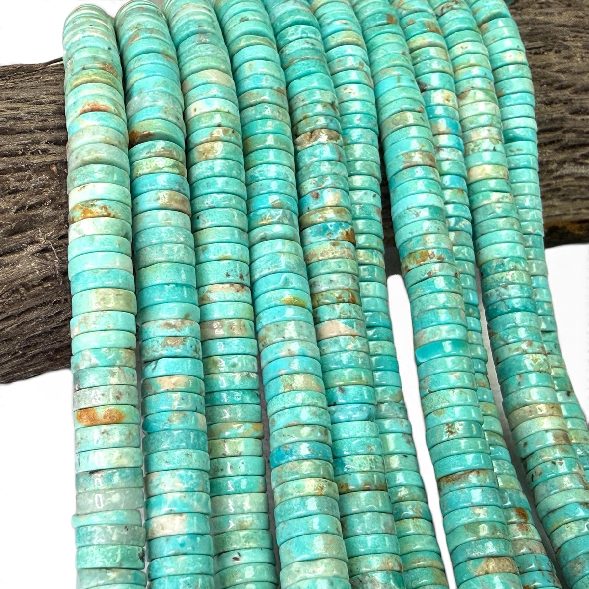 Robin-Egg Arizona Turquoise Beads - Caribbean Blue Green Color - Untreated with No Dye or Color Enhancement - Heishi 8mm SKU#B409