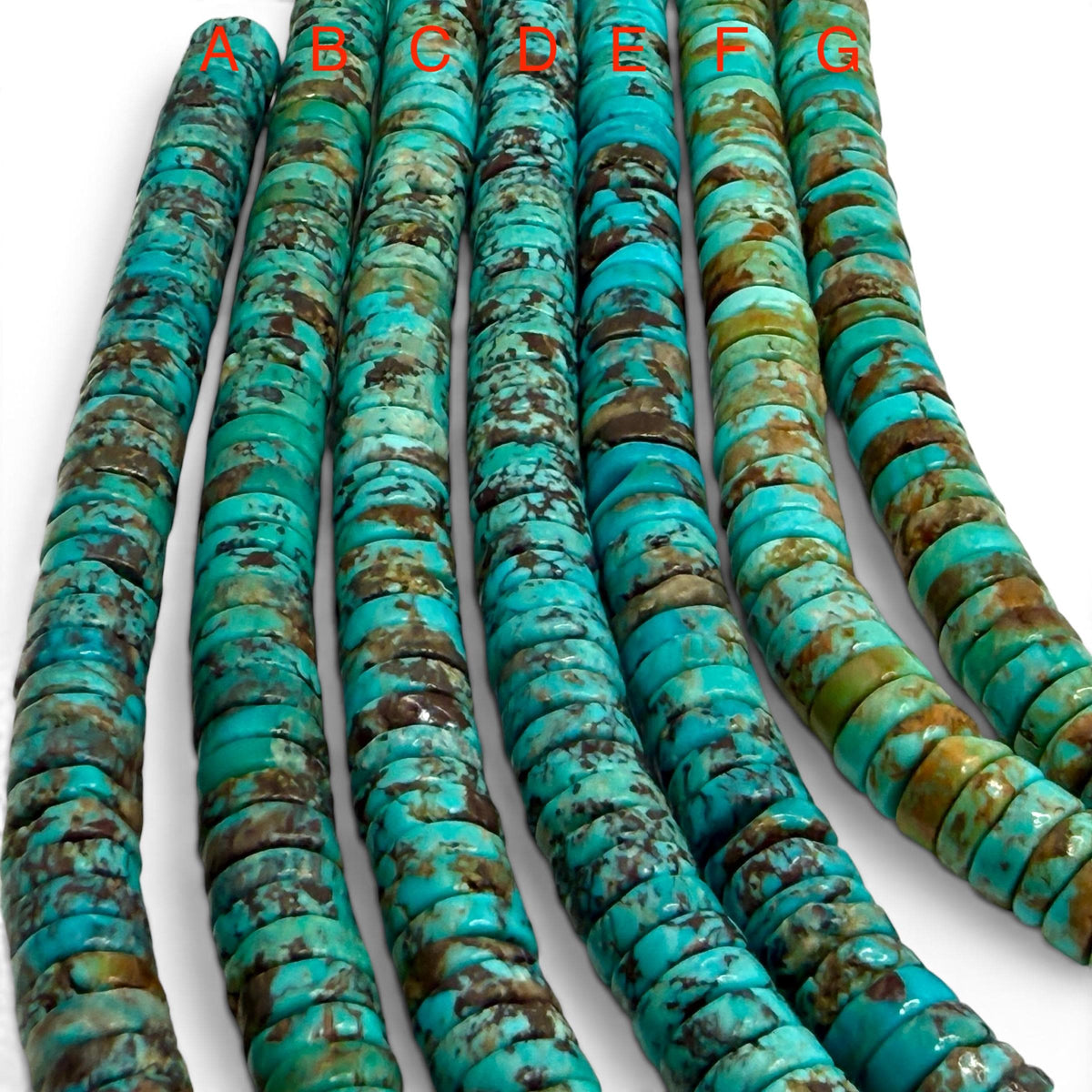 Spider-Web Arizona Kingman Turquoise Beads with Gorgeous Matrix  - Untreated with No Dye or Color Enhancement - Heishi 10mm SKU#B510