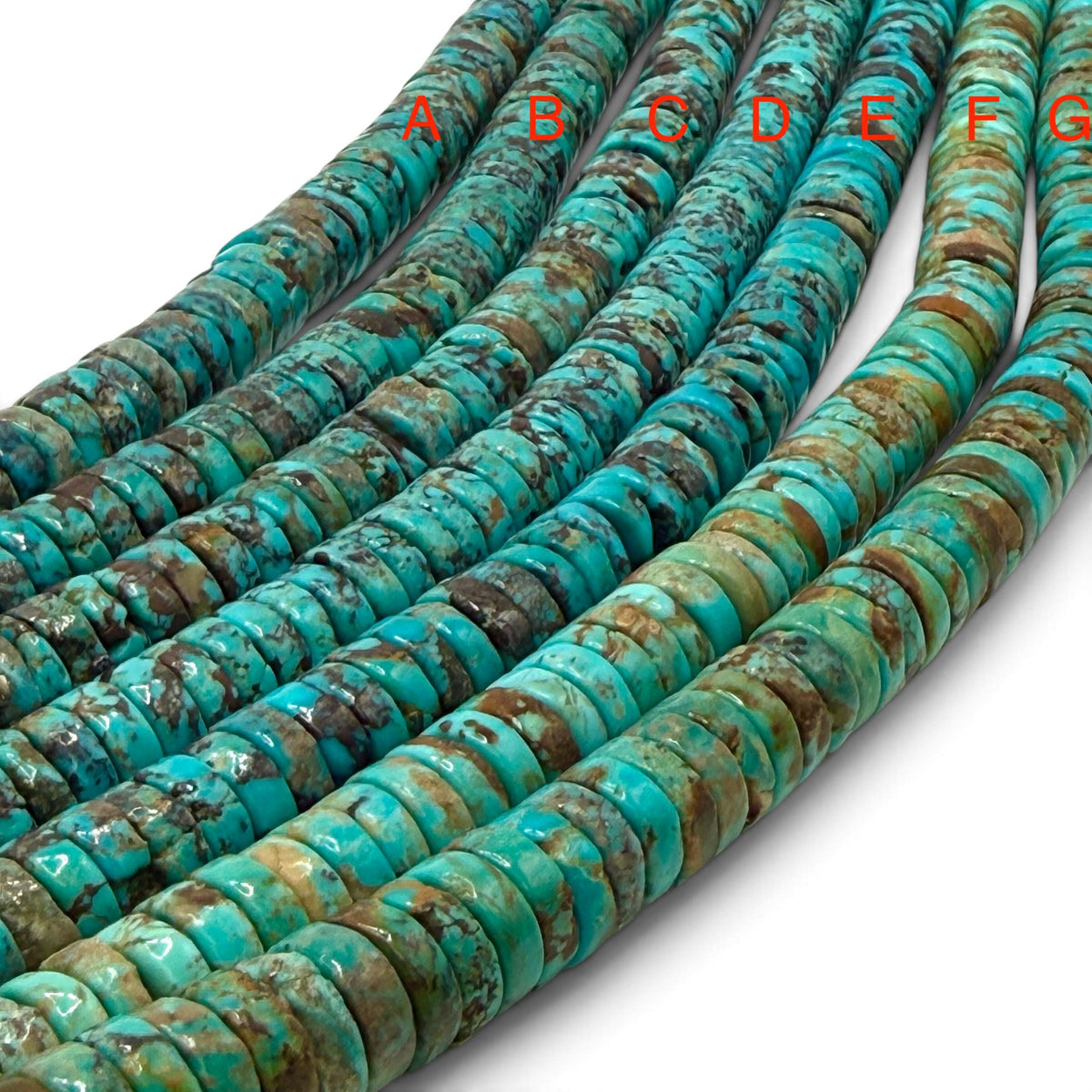 Spider-Web Arizona Kingman Turquoise Beads with Gorgeous Matrix  - Untreated with No Dye or Color Enhancement - Heishi 10mm SKU#B510