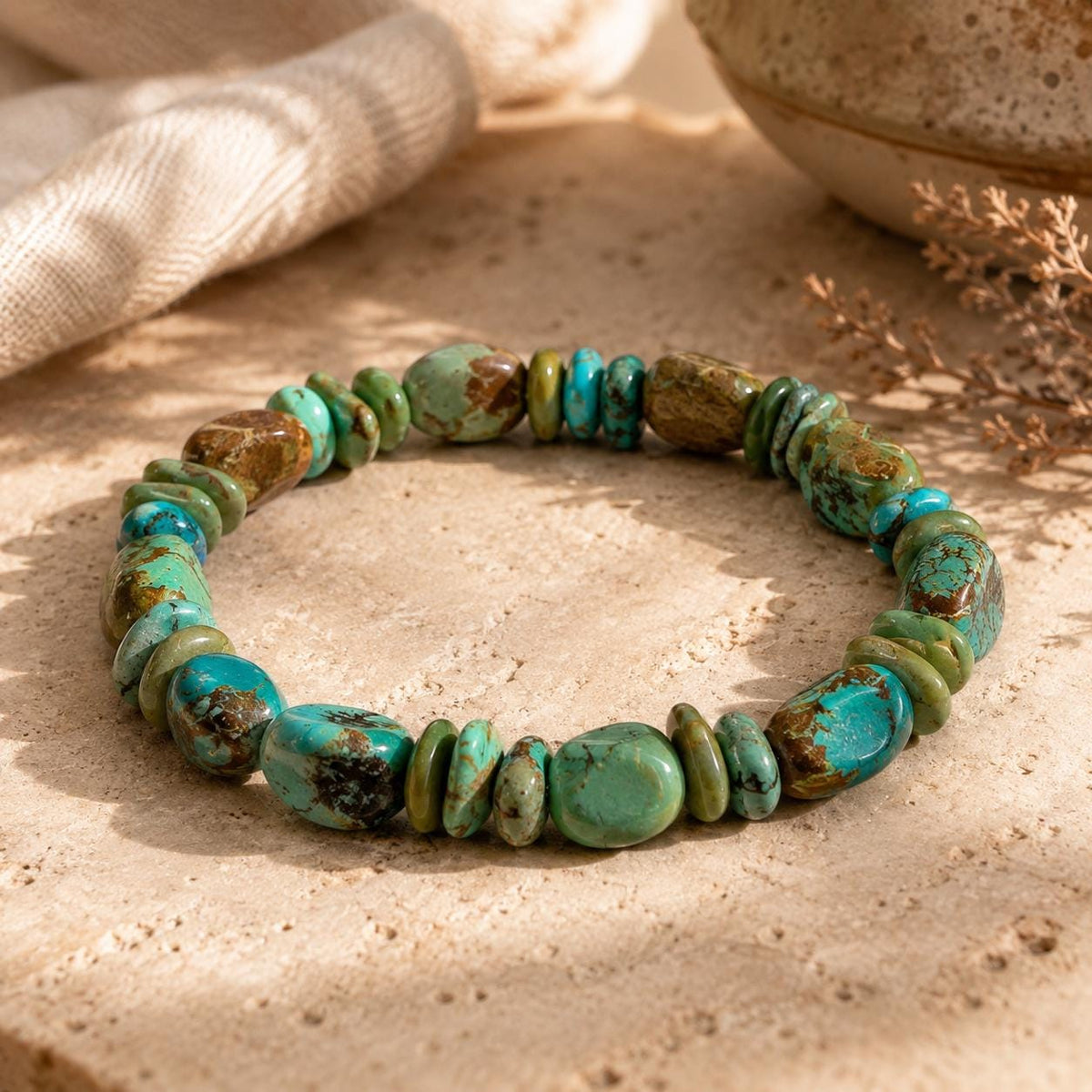 One-of-a-King Natural Turquoise Beads - Untreated with No Dye or Color Enhancement - 10-12mm Freeform Bracelet #B216