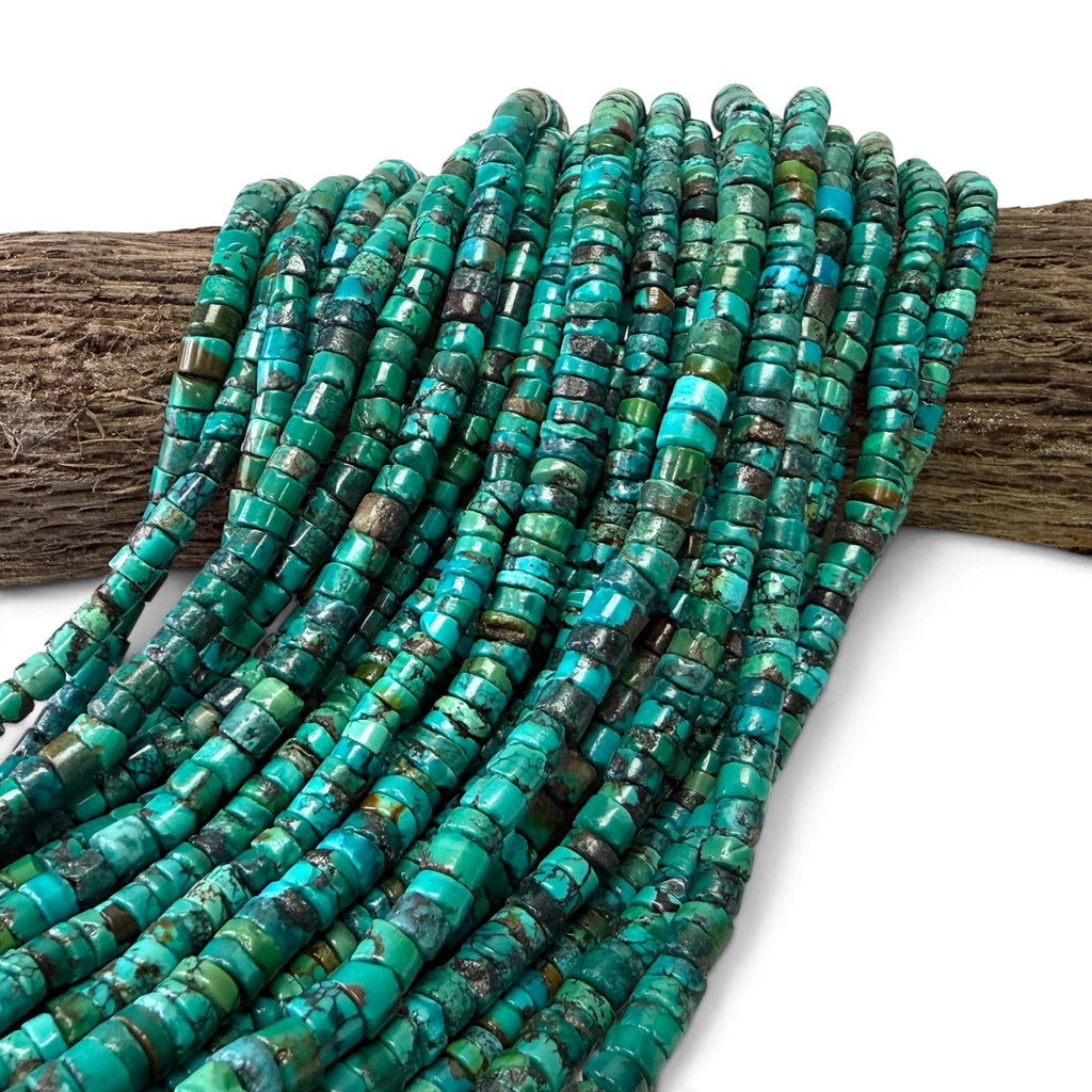 Darkest Turquoise Beads with Matrix - Untreated with No Dye or Color Enhancement - Freeform Thickness - Heishi 5mm SKU#B513