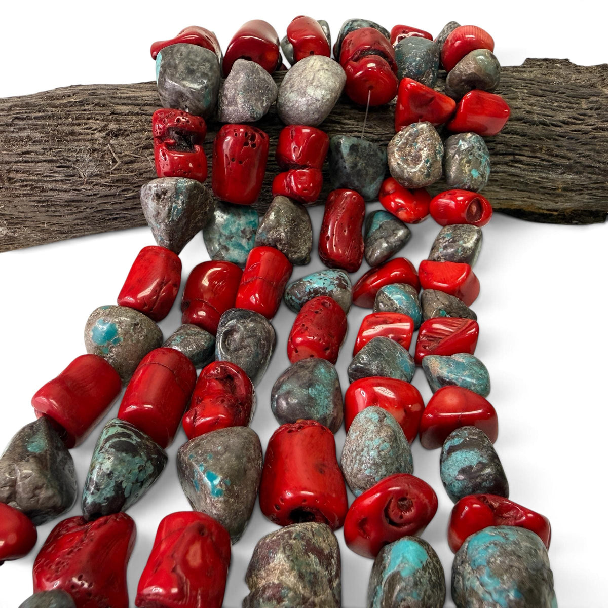 Gray Rough American Turquoise & Bamboo Coral Beads - Freeform Nugget 15-20mm SKU#B514
