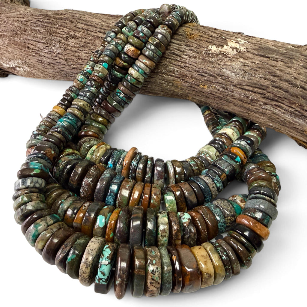 AAA Blackjack Turquoise Beads - Natural Color with No Dye - Organic Freeform Gigantic Extra-Thick Heishi Graduated 6-18mm SKU#B515