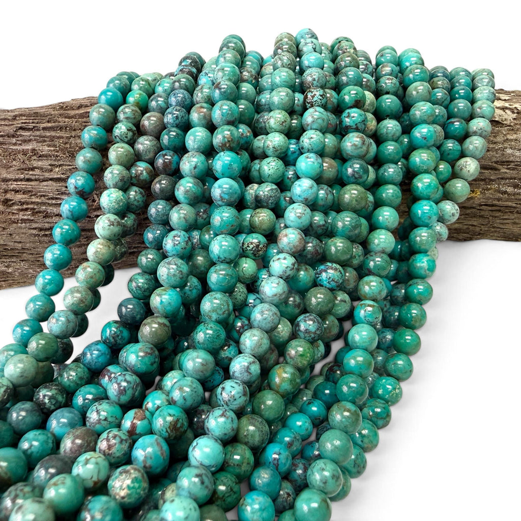 6mm Natural Turquoise Beads with Matrix - Untreated with No Dye or Color Enhancement - Smooth Round SKU#B516