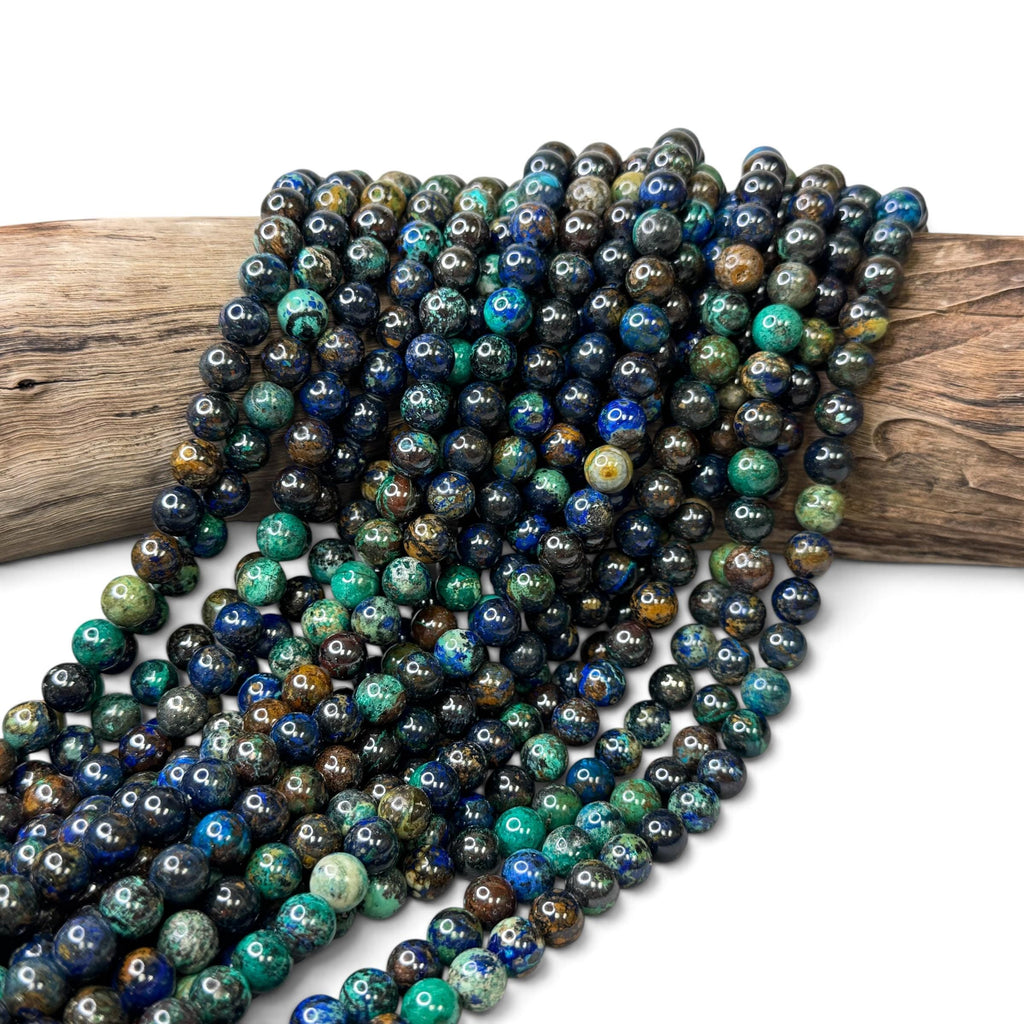 AAA Darkest Azurite Malachite From Africa with Rich Blue-Green Copper Mineral Coloration & Earthy Peacock Matrix - Smooth Round
