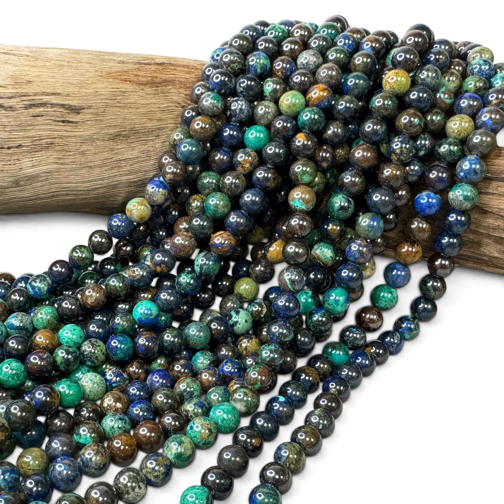 AAA Darkest Azurite Malachite From Africa with Rich Blue-Green Copper Mineral Coloration & Earthy Peacock Matrix - Smooth Round