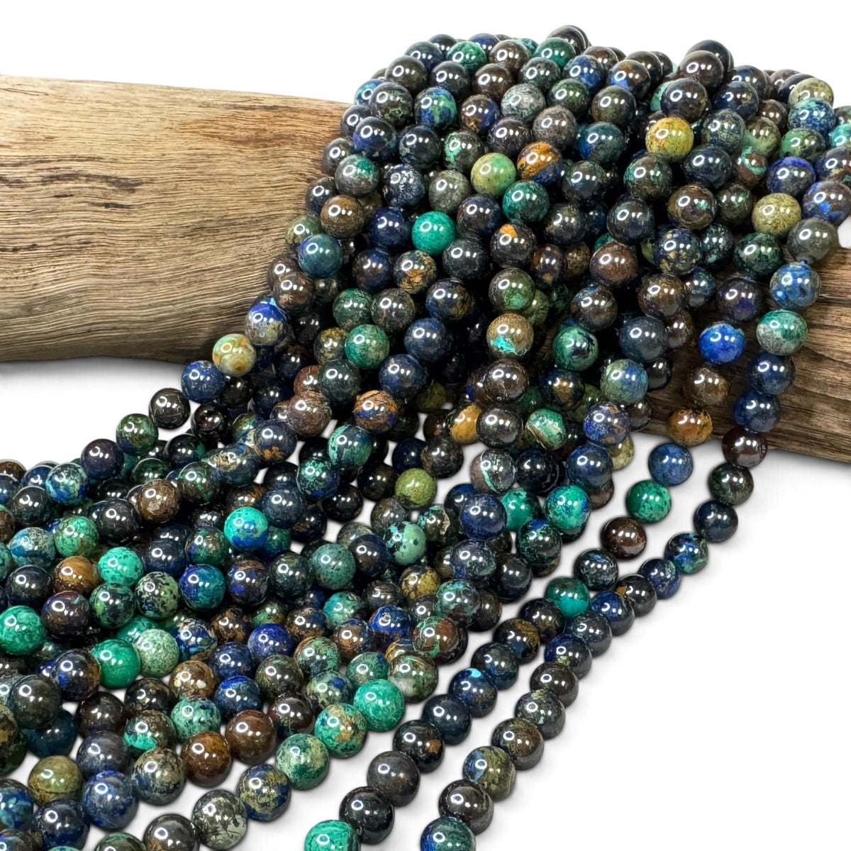 AAA Darkest Azurite Malachite From Africa with Rich Blue-Green Copper Mineral Coloration & Earthy Peacock Matrix - Smooth Round