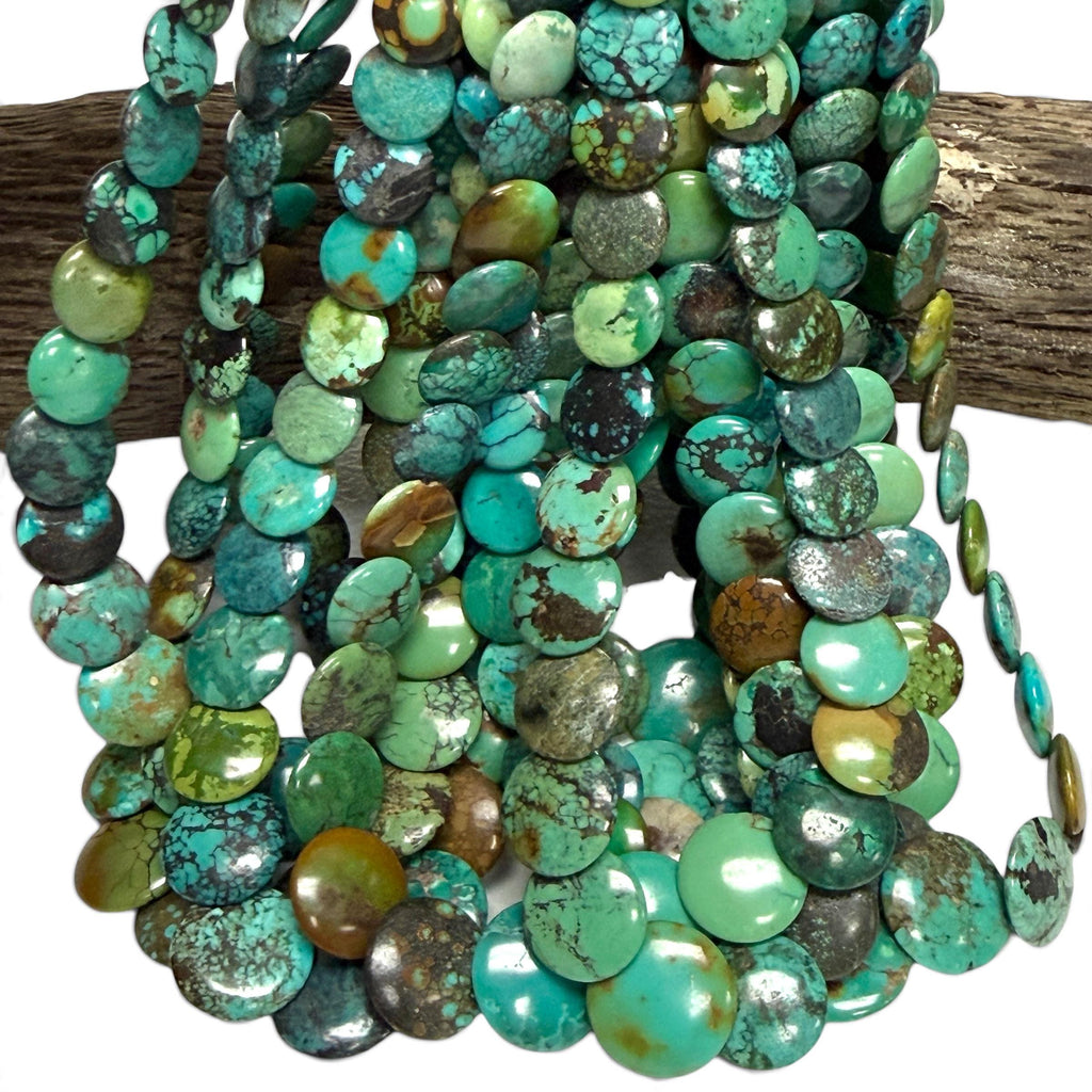 Graduated AAA Shingled Turquoise Beads - Gorgeous Matrix - Untreated with No Dye or Color Enhancement -Layered Flat Coin 7-17mm (SKU#B509)