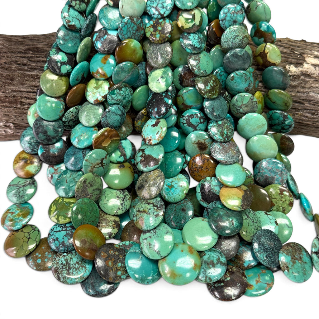Graduated AAA Shingled Turquoise Beads - Gorgeous Matrix - Untreated with No Dye or Color Enhancement -Layered Flat Coin 7-17mm (SKU#B509)