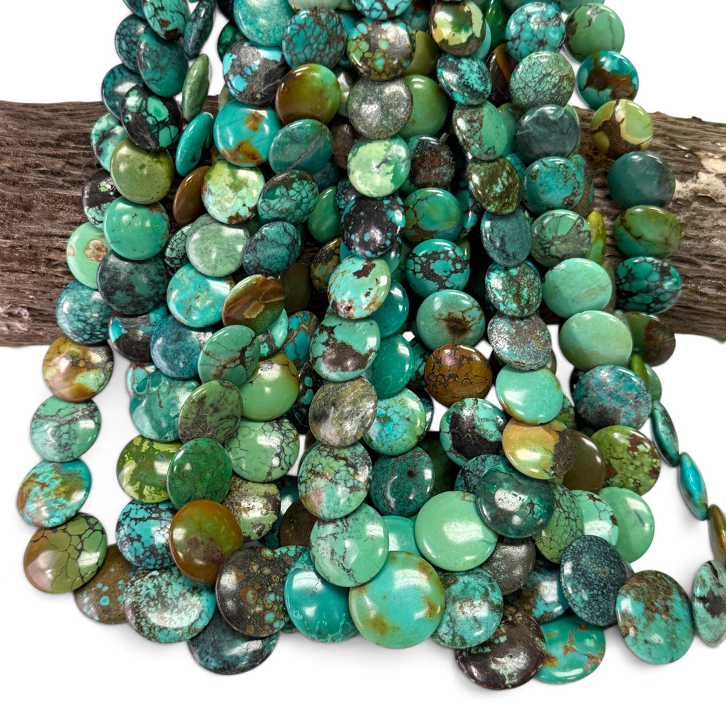 Graduated AAA Shingled Turquoise Beads - Gorgeous Matrix - Untreated with No Dye or Color Enhancement -Layered Flat Coin 7-17mm (SKU#B509)