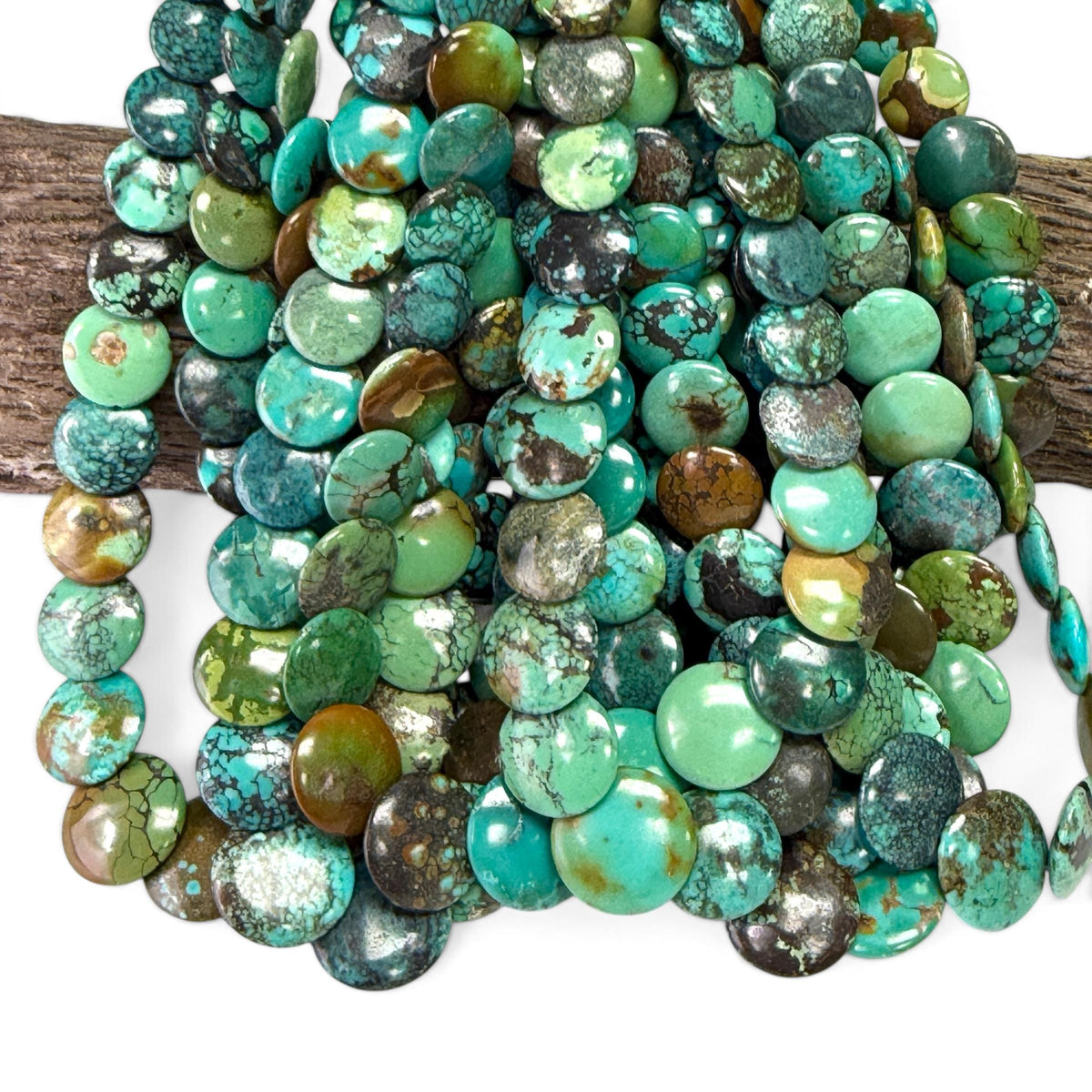 Graduated AAA Shingled Turquoise Beads - Gorgeous Matrix - Untreated with No Dye or Color Enhancement -Layered Flat Coin 7-17mm (SKU#B509)