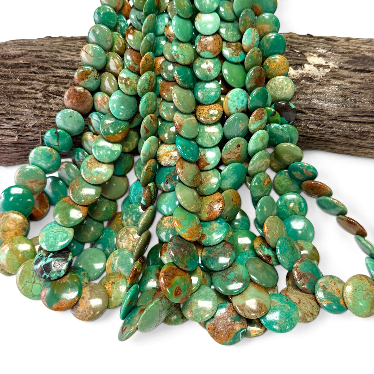 Graduated AAA Shingled Turquoise Beads - Gorgeous Matrix - Untreated with No Dye or Color Enhancement -Layered Flat Coin 6-15mm (SKU#B410)