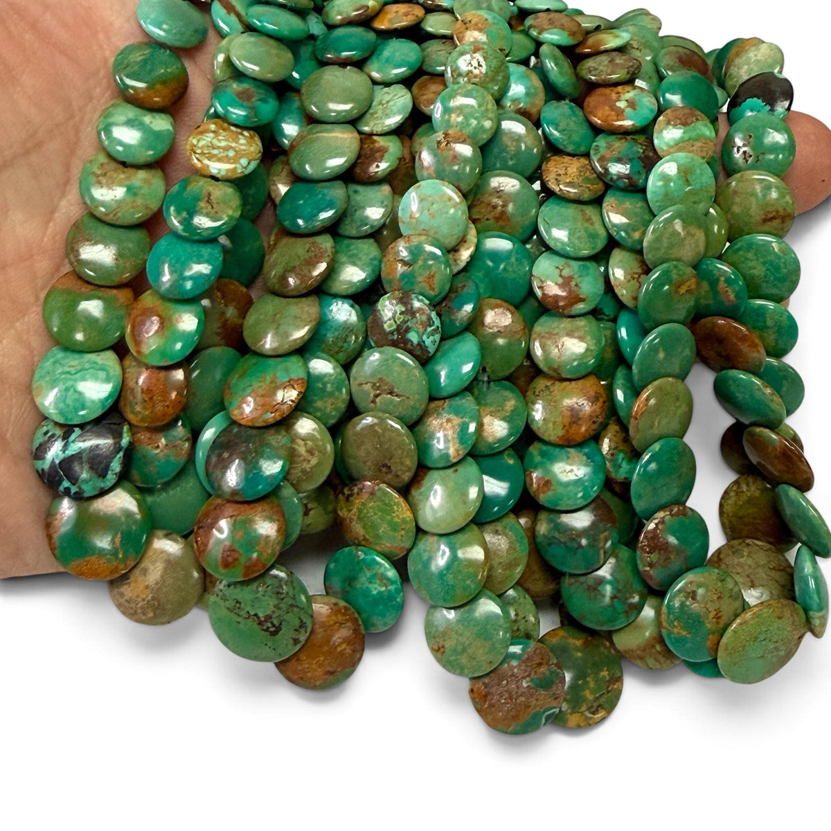 Graduated AAA Shingled Turquoise Beads - Gorgeous Matrix - Untreated with No Dye or Color Enhancement -Layered Flat Coin 6-15mm (SKU#B410)