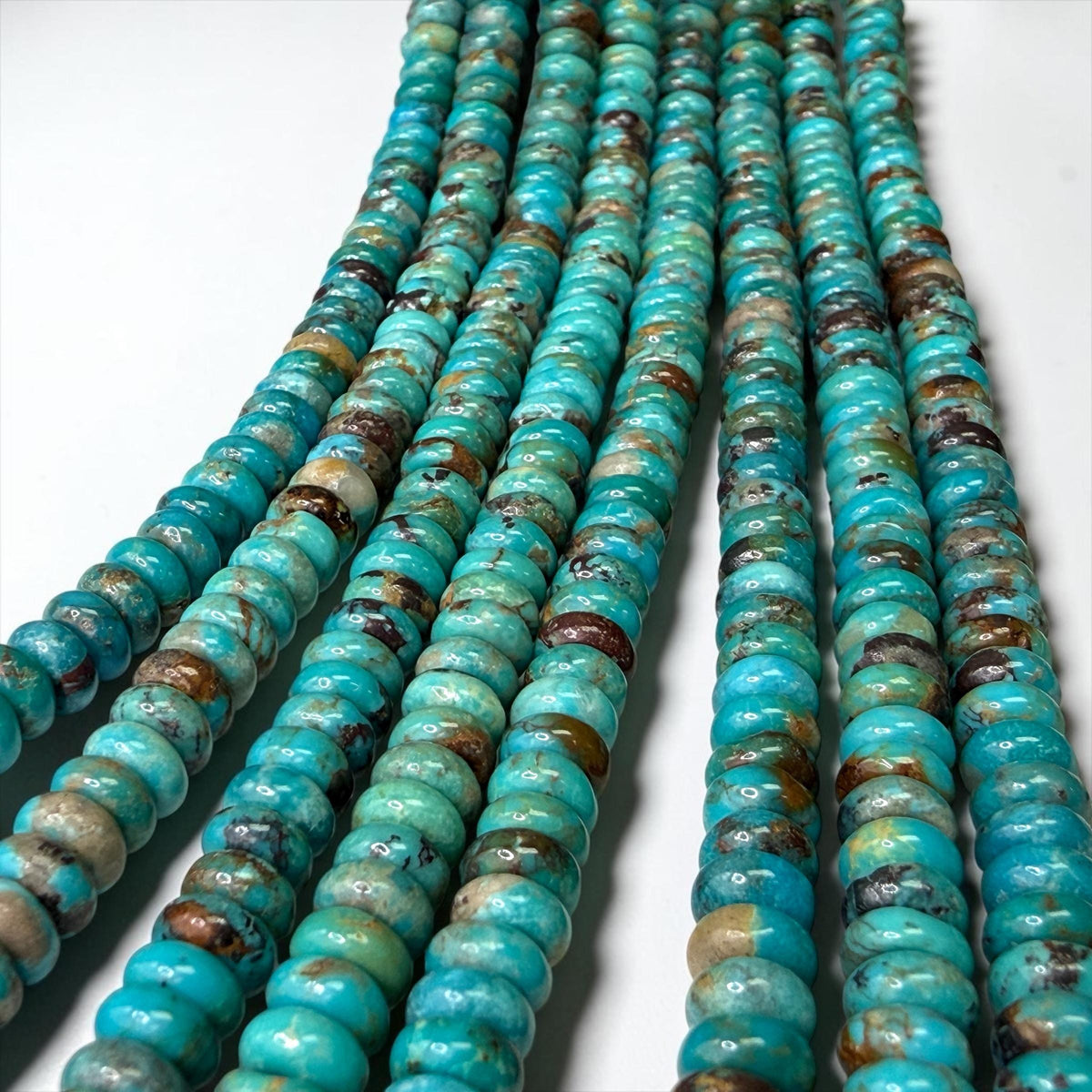 6mm Arizona Kingman Turquoise Beads with Matrix (Robin-Egg Color) Untreated with No Dye or Color Enhancement - Smooth Rondelle SKU#B402
