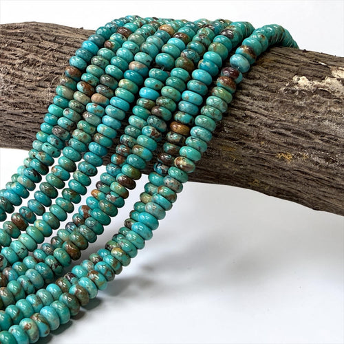 4mm Arizona Kingman Turquoise Beads with Matrix (Robin-Egg Color) Untreated with No Dye or Color Enhancement - Smooth Rondelle SKU#B403