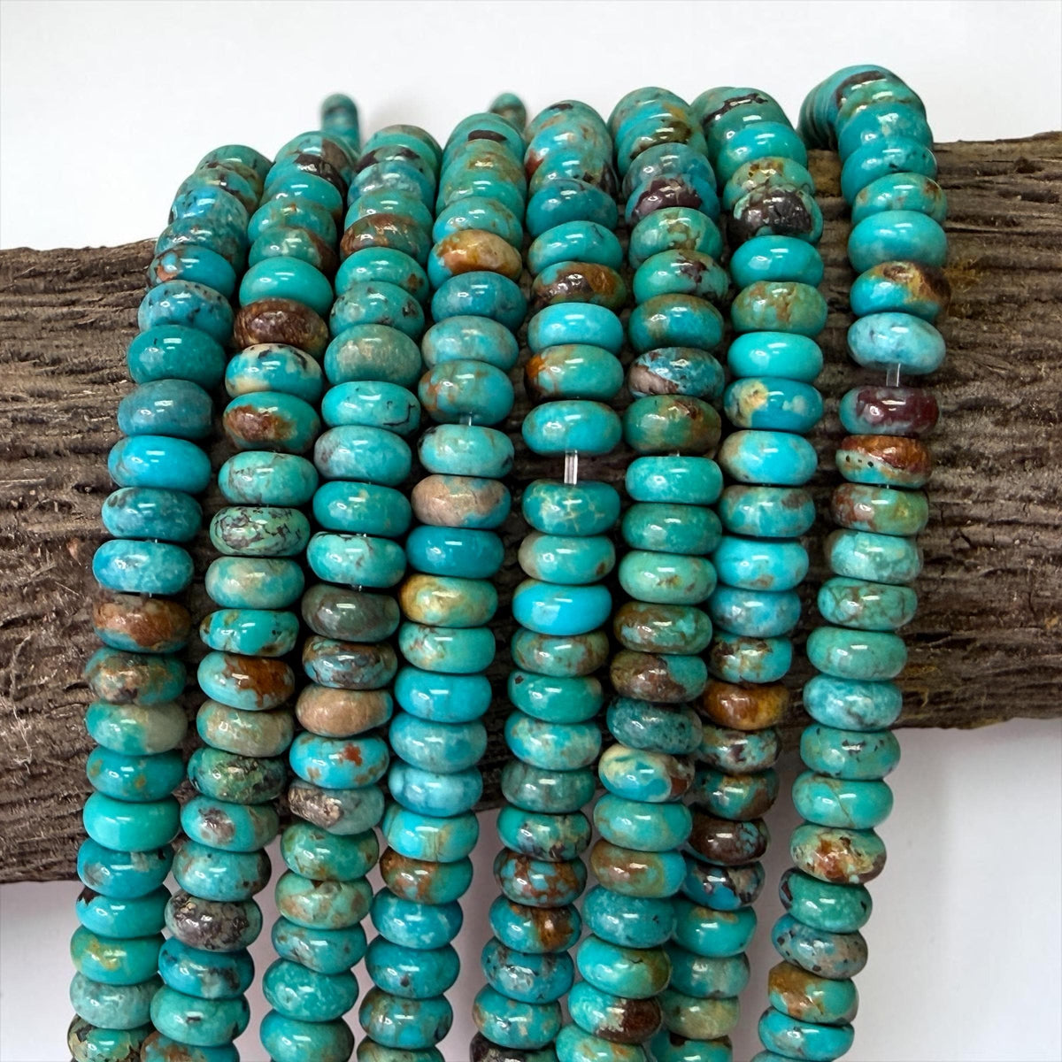 4mm Arizona Kingman Turquoise Beads with Matrix (Robin-Egg Color) Untreated with No Dye or Color Enhancement - Smooth Rondelle SKU#B403
