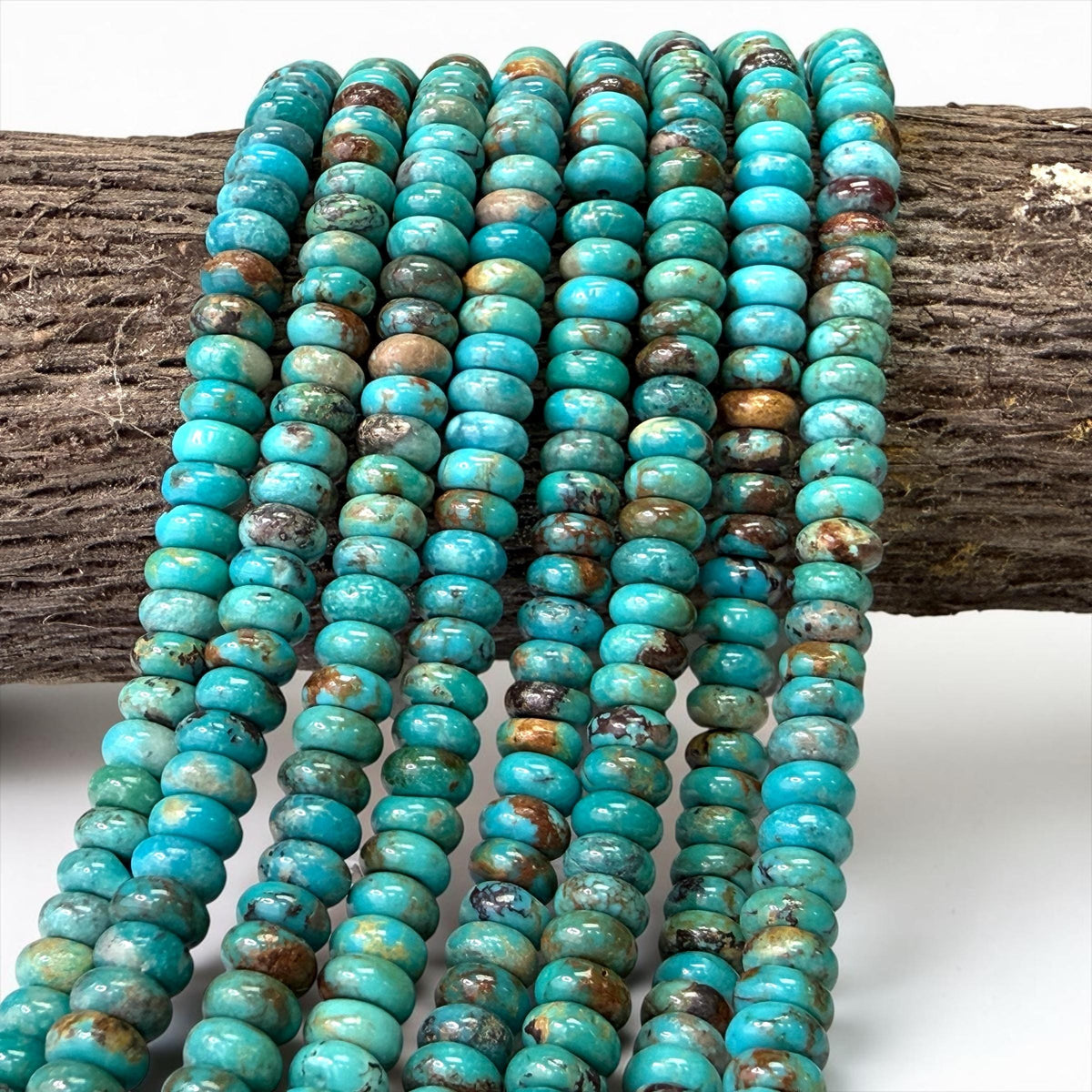 4mm Arizona Kingman Turquoise Beads with Matrix (Robin-Egg Color) Untreated with No Dye or Color Enhancement - Smooth Rondelle SKU#B403