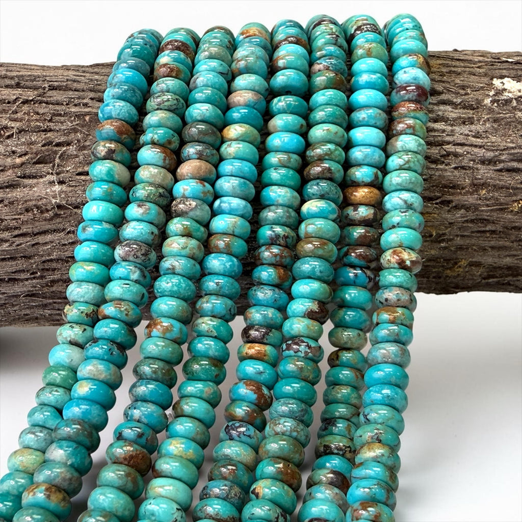 4mm Arizona Kingman Turquoise Beads with Matrix (Robin-Egg Color) Untreated with No Dye or Color Enhancement - Smooth Rondelle SKU#B403