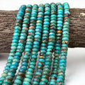 4mm Arizona Kingman Turquoise Beads with Matrix (Robin-Egg Color) Untreated with No Dye or Color Enhancement - Smooth Rondelle SKU#B403
