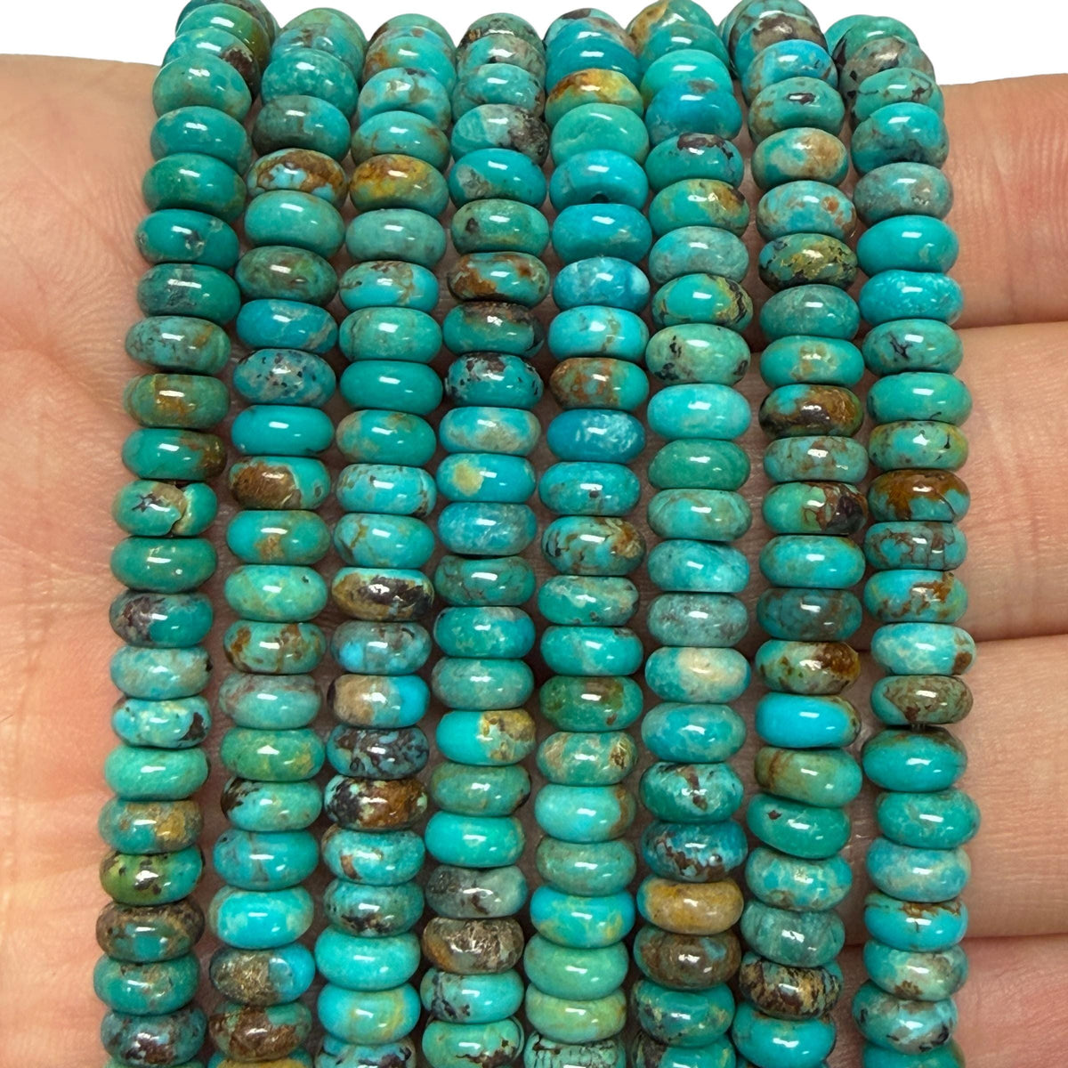 4mm Arizona Kingman Turquoise Beads with Matrix (Robin-Egg Color) Untreated with No Dye or Color Enhancement - Smooth Rondelle SKU#B403