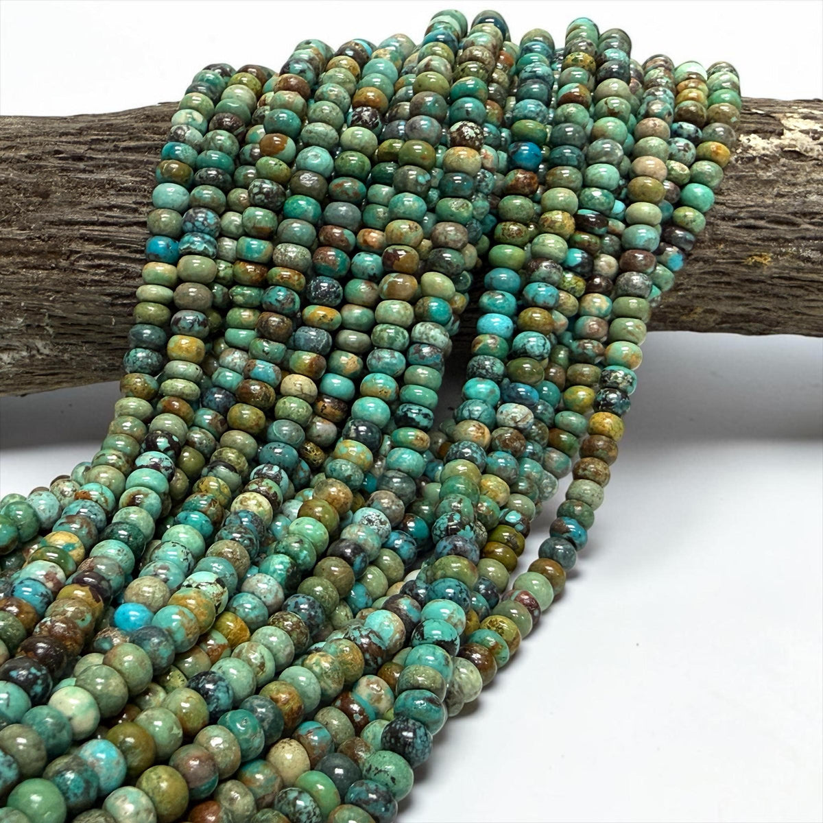 Natural Turquoise Beads Hubei (Earthy Multi-tone Matrix) Untreated with No Dye or Color Enhancement - Smooth Rondelle 6mm SKU#B404