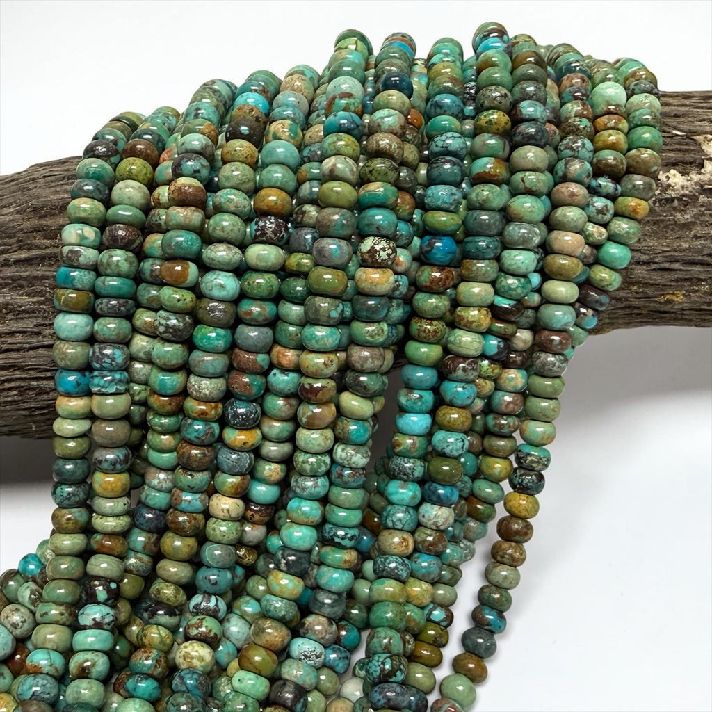 Natural Turquoise Beads Hubei (Earthy Multi-tone Matrix) Untreated with No Dye or Color Enhancement - Smooth Rondelle 6mm SKU#B404