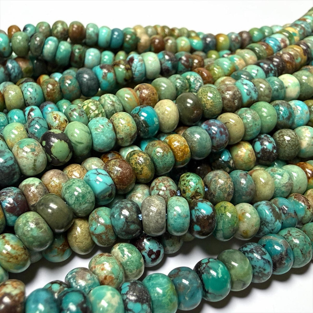 Natural Turquoise Beads Hubei (Earthy Multi-tone Matrix) Untreated with No Dye or Color Enhancement - Smooth Rondelle 6mm SKU#B404