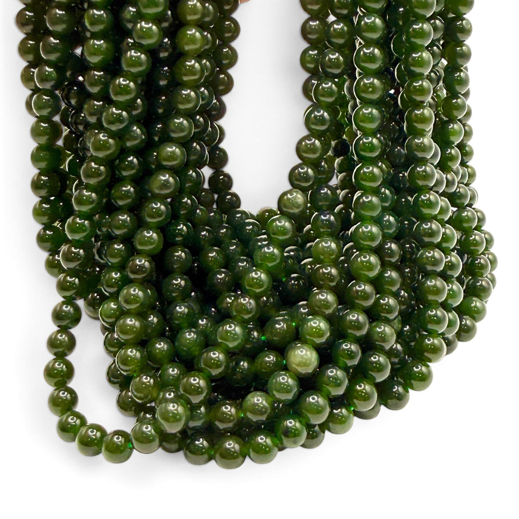 Dark B.C Nephrite Jade From Canada (British Columbia) Natural Color - Smooth Round 6mm #B322